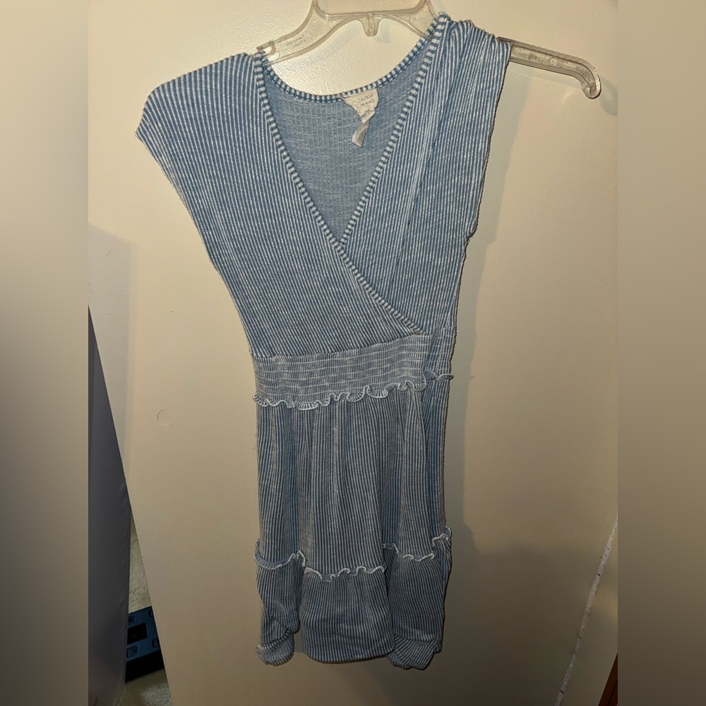 Blue and white striped dress